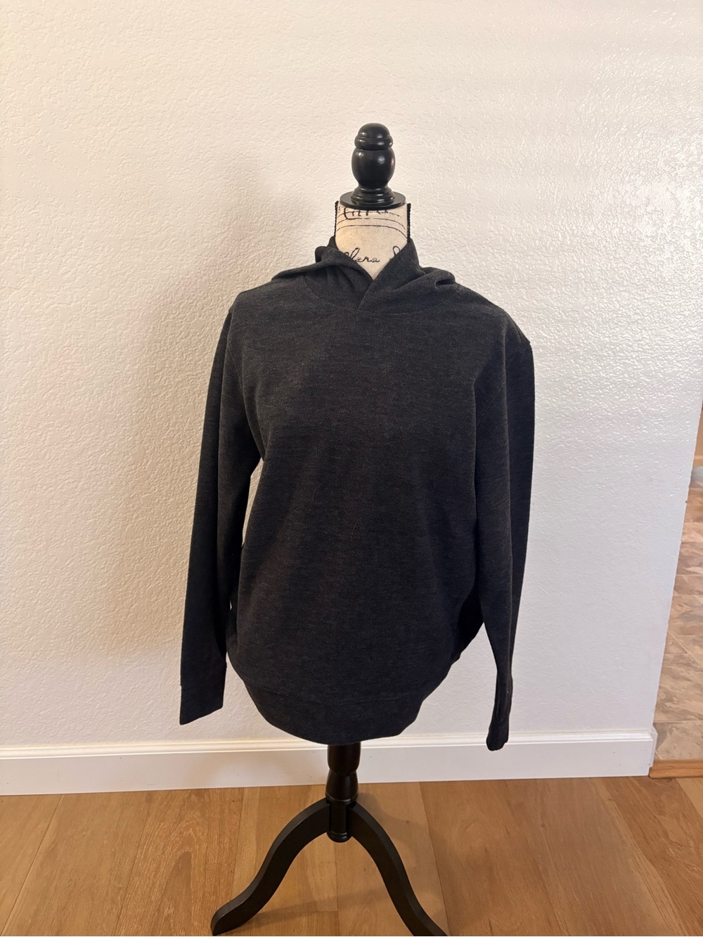 Men's Charcoal Crewneck Sweater with Hood